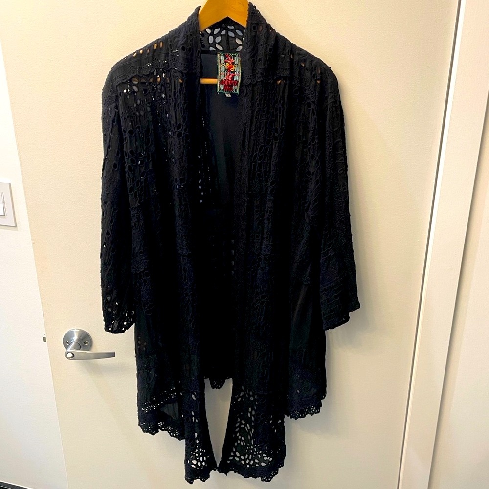 CLEAROUT Johnny Was Black Lace Kimono Cardigan